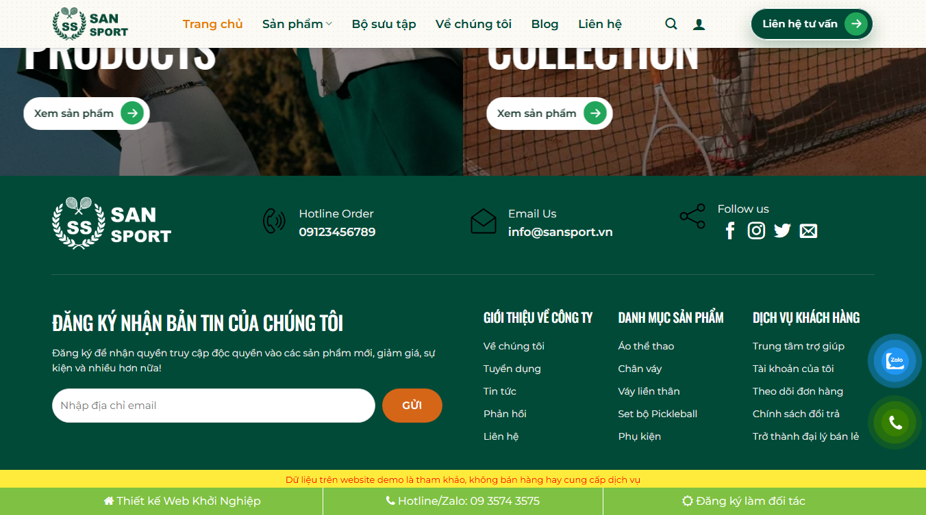 Giao diện theme WordPress kinh doanh vợt phụ kiện thể thao