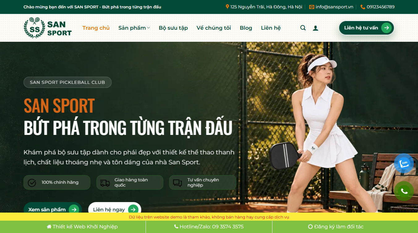 Theme WordPress bán vợt phụ kiện pickleball cầu lông
