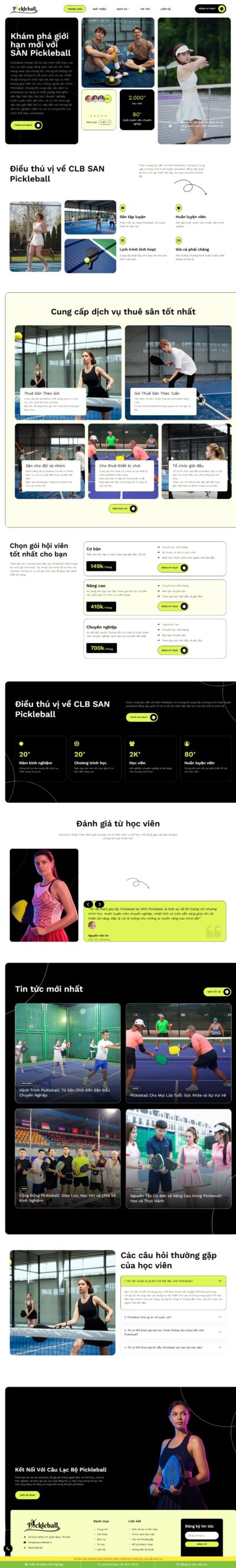 Theme wordpress giới thiệu sân pickleball, cầu lông