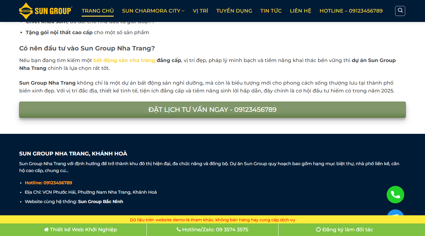 Theme wordpress bất động sản dự án Sungroup - Chức năng quản lý dự án