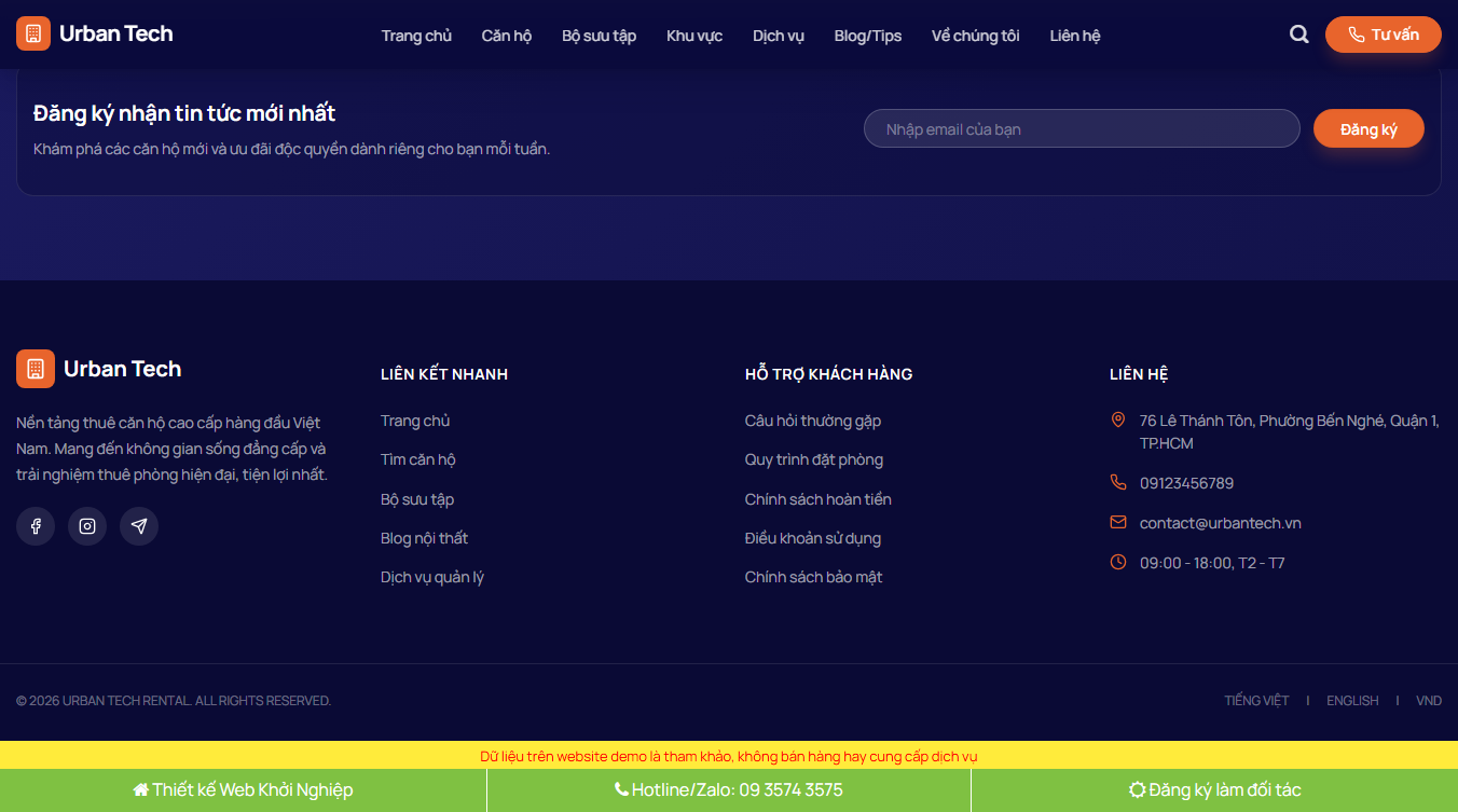 Demo theme WordPress cho thuê căn hộ chuyên nghiệp