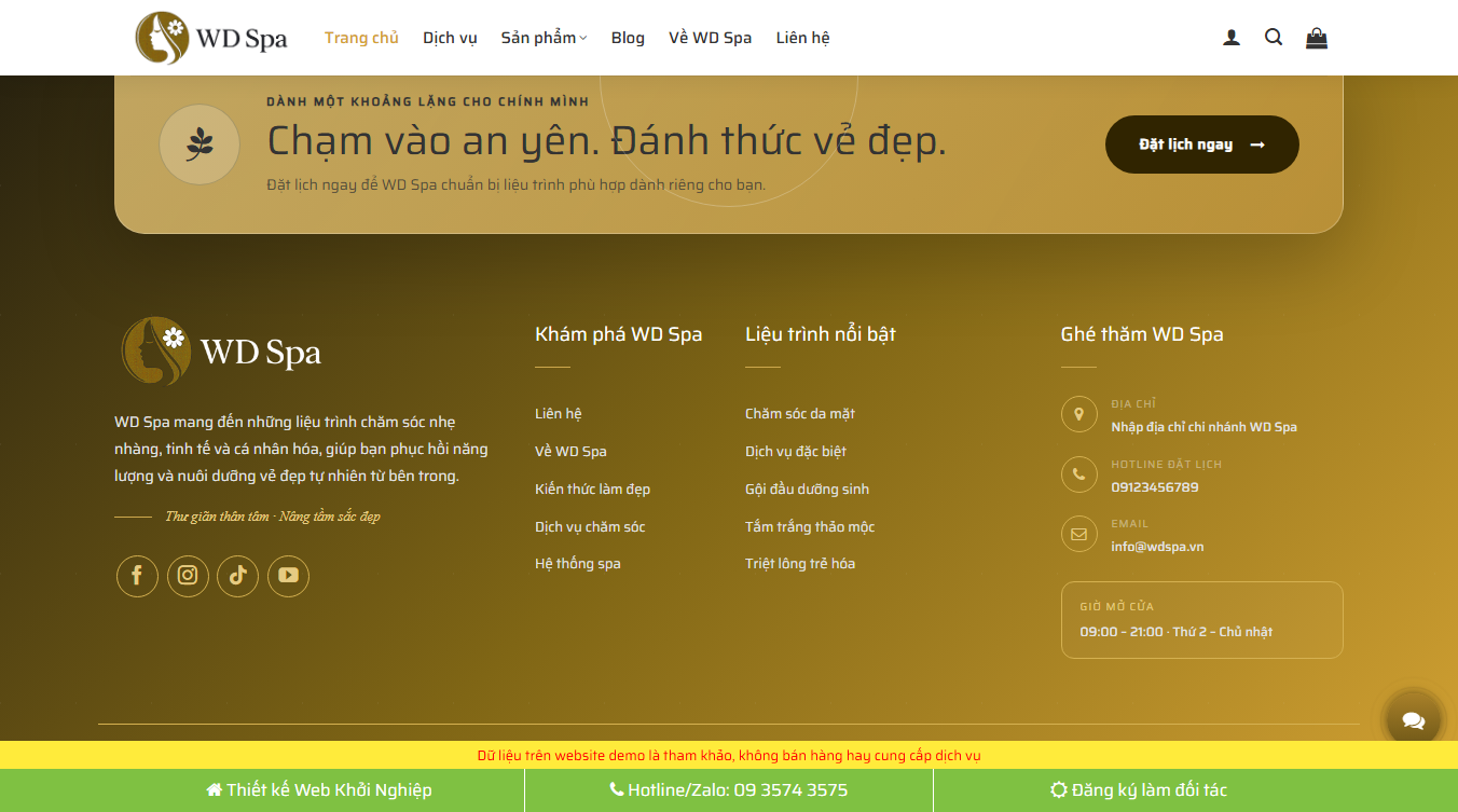 Giao diện chi tiết Theme wordpress dịch vụ spa 17