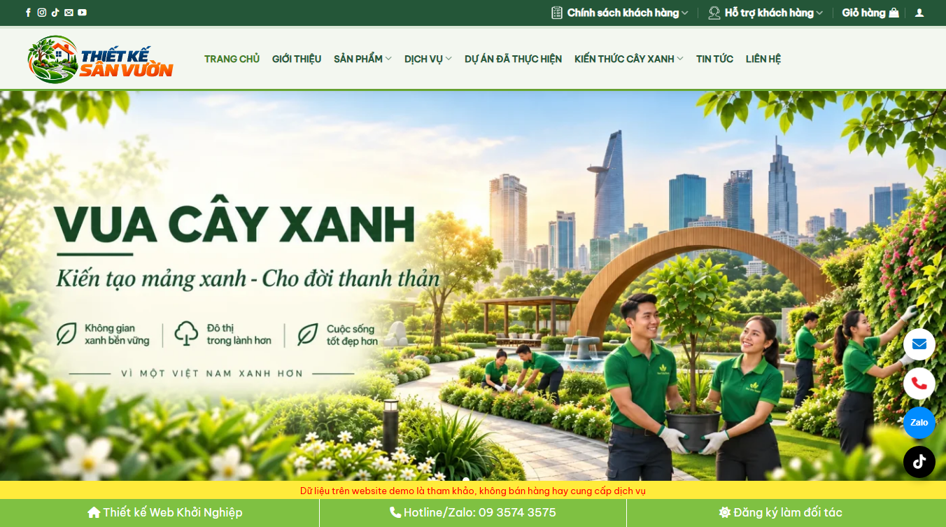 Theme WordPress dịch vụ thiết kế sân vườn - Giao diện đầu trang