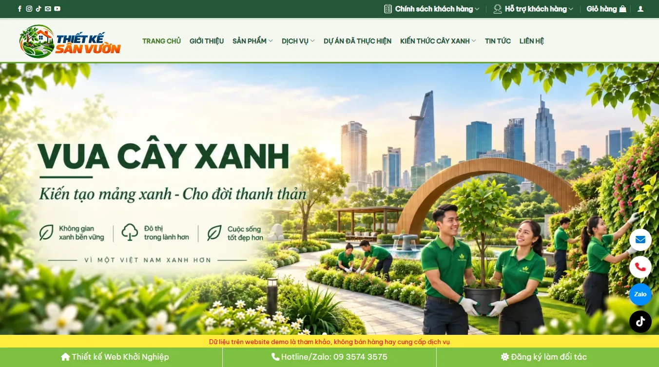 Theme WordPress dịch vụ thiết kế sân vườn - Giao diện đầu trang