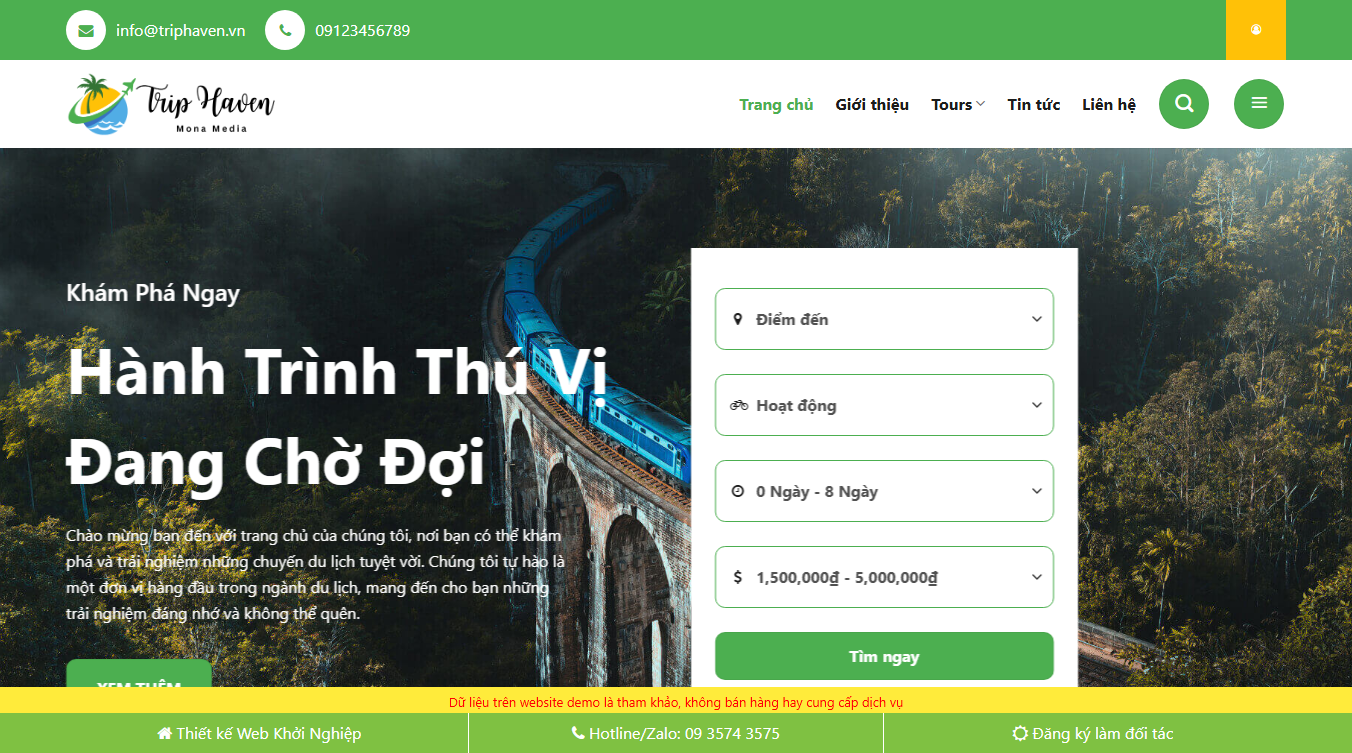 Theme WordPress du lịch 35 - Giao diện đầu trang