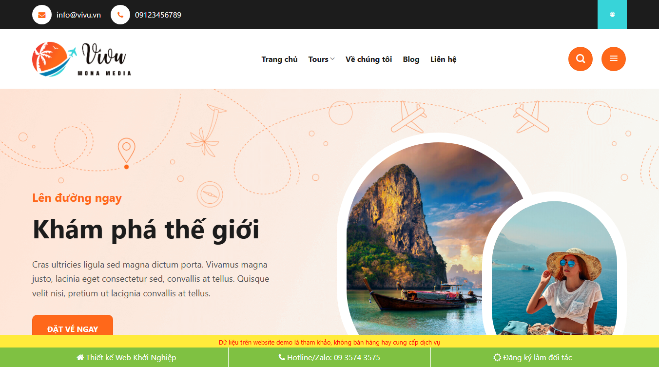 Theme WordPress du lịch 37 giao diện đầu trang
