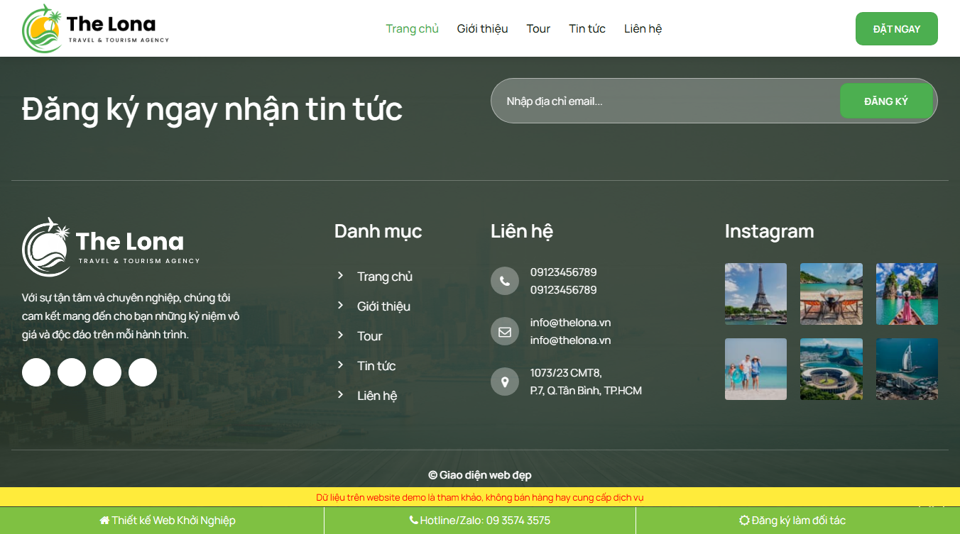 Theme WordPress du lịch 38 - Giao diện cuối trang