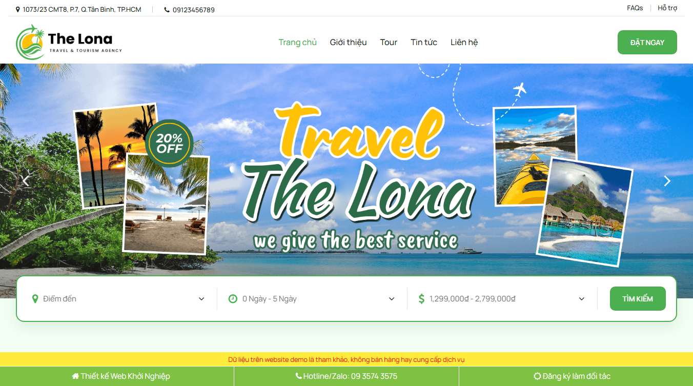 Theme WordPress du lịch 38 - Giao diện đầu trang