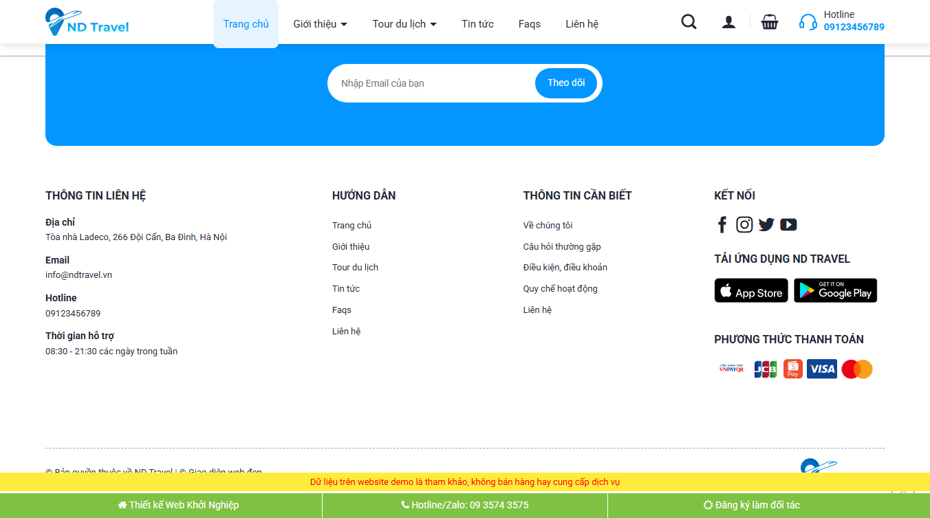 Theme wordpress du lịch 39 - Giao diện cuối trang thuyết phục