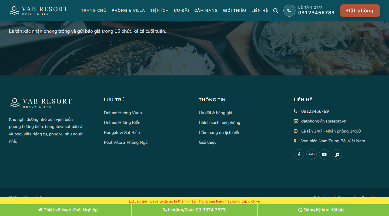 Theme WordPress Giới thiệu Resort 06 - Giao diện cuối trang