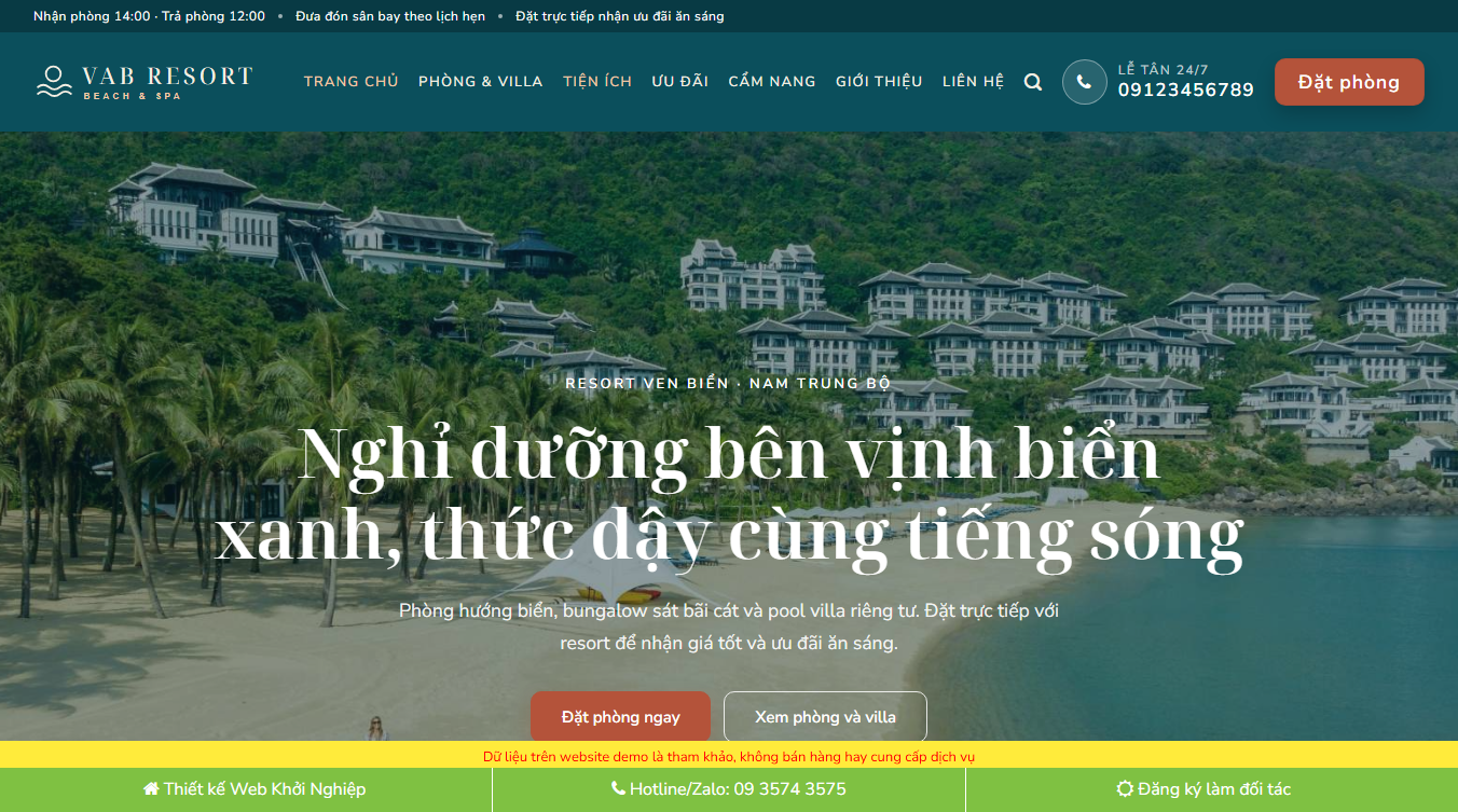 Theme WordPress Giới thiệu Resort 06 - Giao diện đầu trang