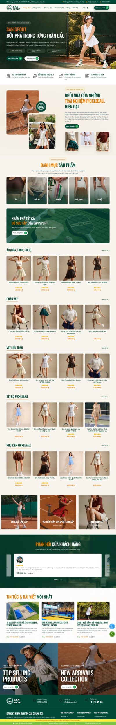 Theme wordpress bán vợt, phụ kiện pickleball, cầu lông