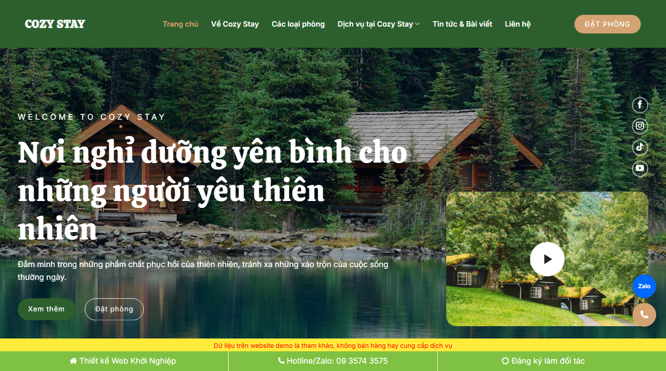 Theme WordPress Homestay 03 - Giao diện trang chủ