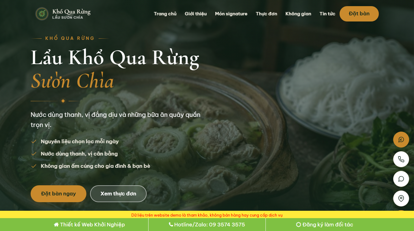 Theme WordPress nhà hàng quán lẩu - Giao diện trang chủ đẹp mắt