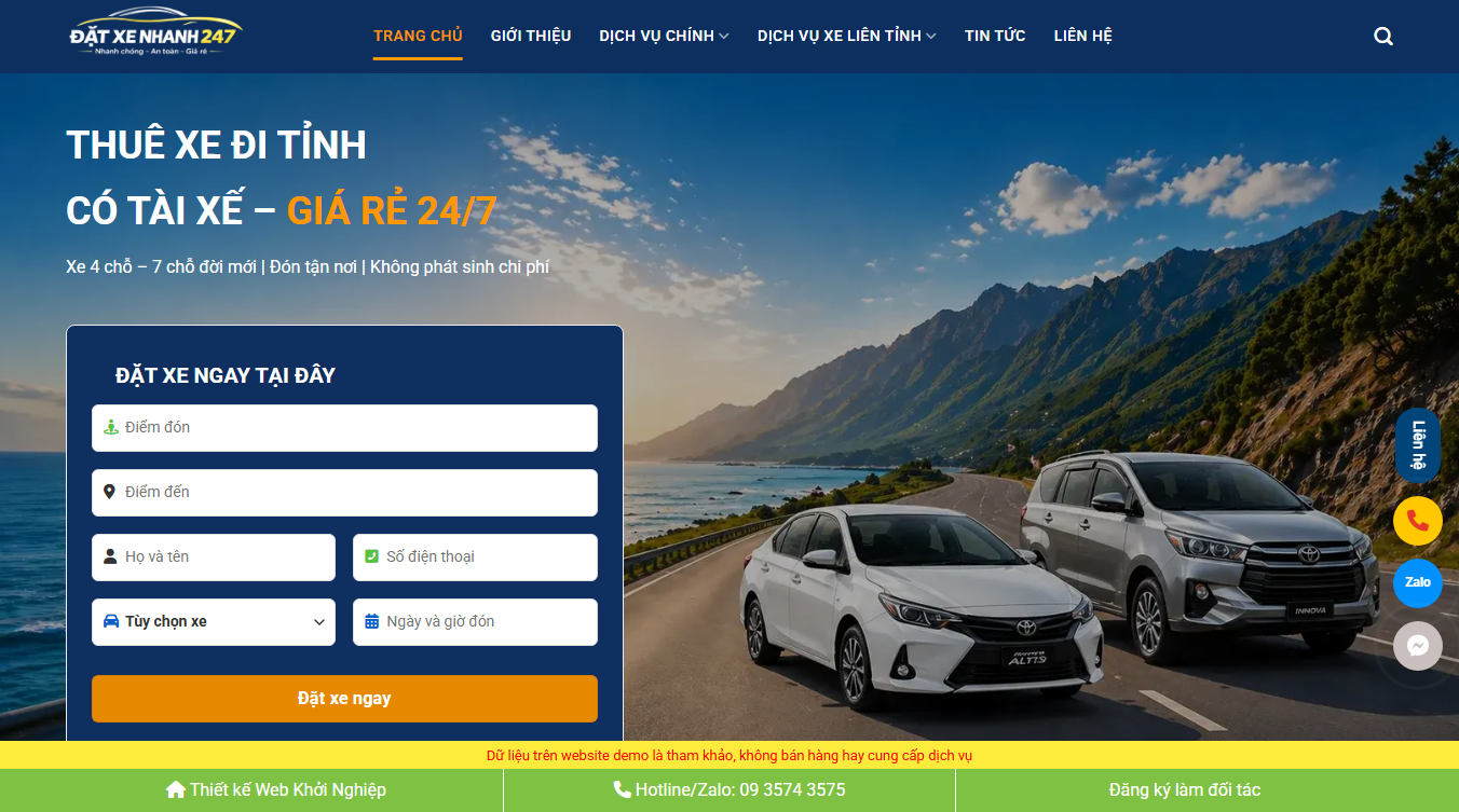Theme wordpress taxi 06 giao diện header