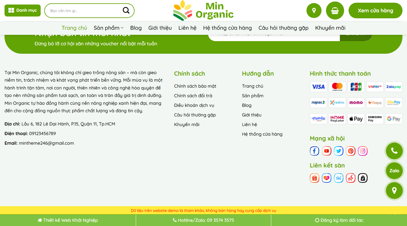 Theme WordPress Thực Phẩm Sạch 10 - Tính năng giỏ hàng và thanh toán