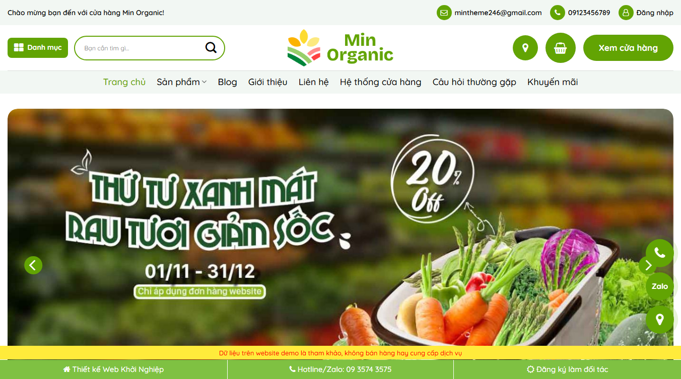 Theme WordPress Thực Phẩm Sạch 10 - Giao diện header chuyên nghiệp