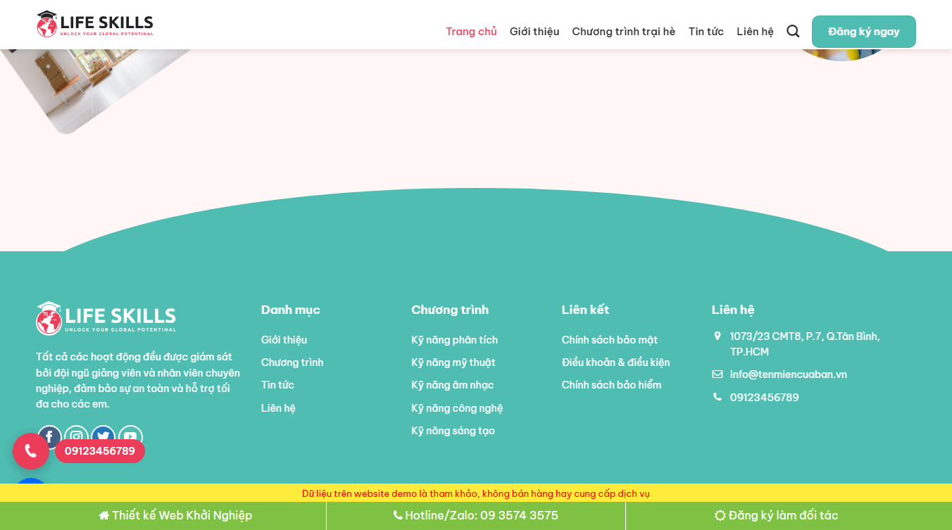 Giao diện quản trị Theme WordPress trại hè trung tâm anh ngữ