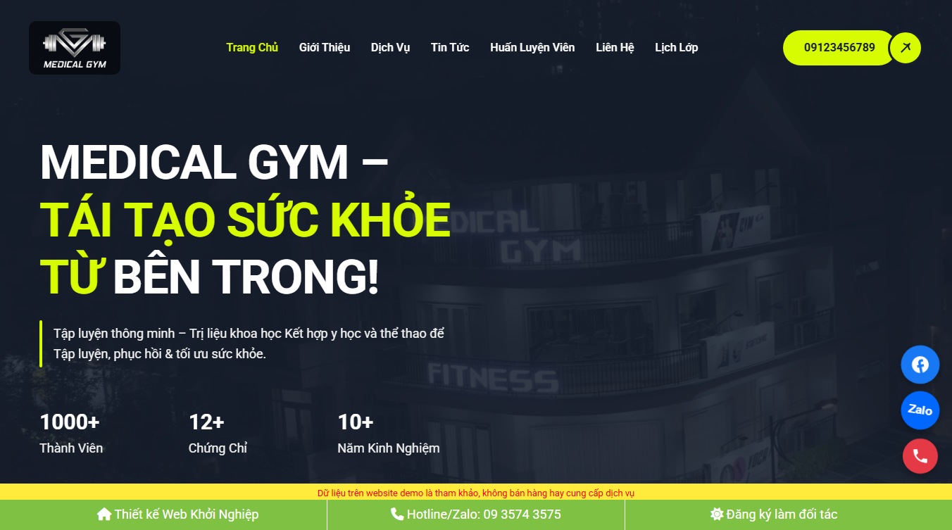 Theme WordPress trung tâm gym 02 - Giao diện đầu trang