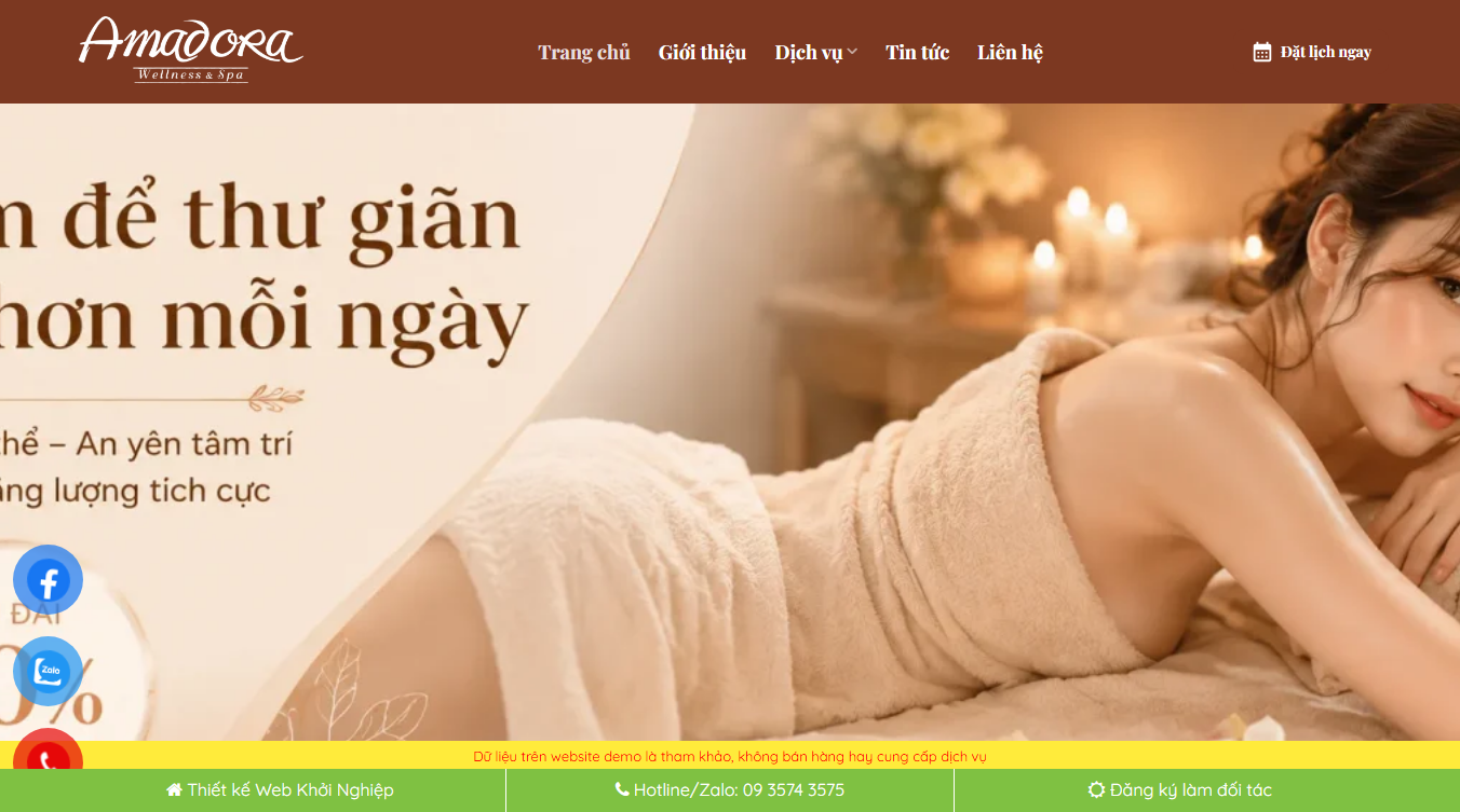 Theme WordPress trung tâm spa 015 giao diện đầu trang